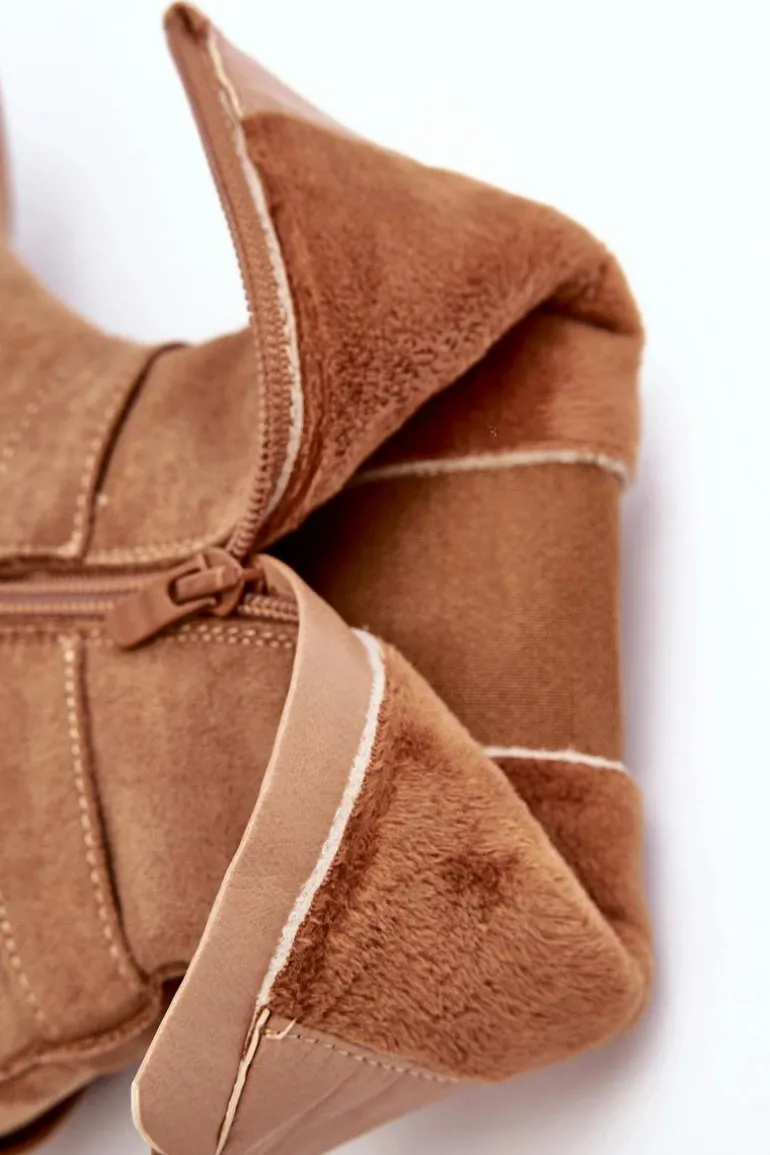 Damskie Zamszowe Ocieplane Botki Workery Camel Brinnon