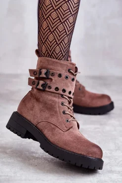 Damskie Zamszowe Ocieplane Botki Jasnobrązowe Silvor