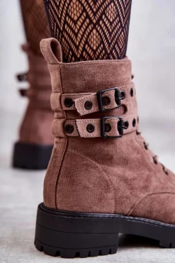 Damskie Zamszowe Ocieplane Botki Jasnobrązowe Silvor