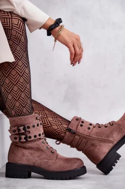 Damskie Zamszowe Ocieplane Botki Jasnobrązowe Silvor