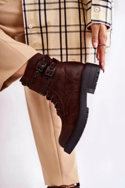 Damskie Zamszowe Ocieplane Botki Brązowe Silvor