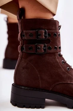 Damskie Zamszowe Ocieplane Botki Brązowe Silvor