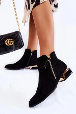 Damskie Zamszowe Ocieplane Botki Czarne Laufey