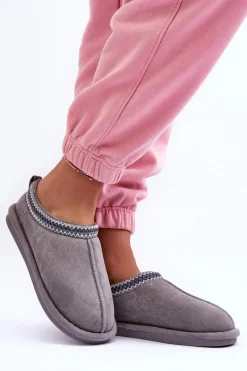 Damskie Zamszowe Papcie Z Futerkiem Szare Polinna