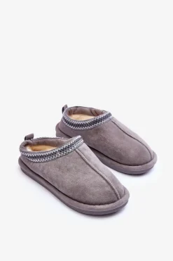 Damskie Zamszowe Papcie Z Futerkiem Szare Polinna
