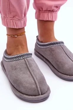 Damskie Zamszowe Papcie Z Futerkiem Szare Polinna