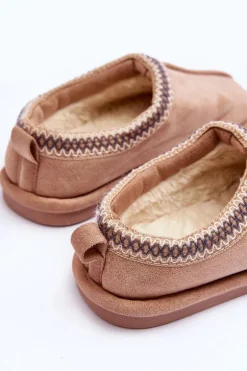 Damskie Zamszowe Papcie Z Futerkiem Beżowe Polinna