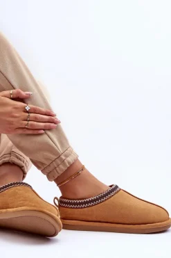 Damskie Zamszowe Papcie Z Futerkiem Brązowe Polinna