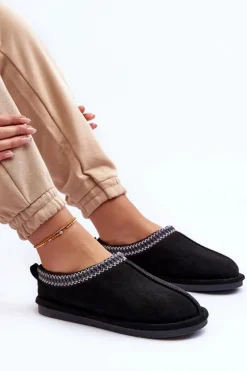 Damskie Zamszowe Papcie Z Futerkiem Czarne Polinna