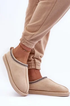 Damskie Zamszowe Papcie Z Futerkiem Jasnobeżowe Polinna