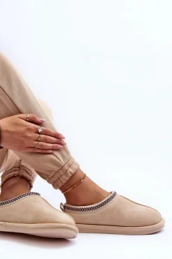 Damskie Zamszowe Papcie Z Futerkiem Jasnobeżowe Polinna