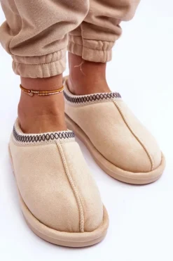 Damskie Zamszowe Papcie Z Futerkiem Jasnobeżowe Polinna