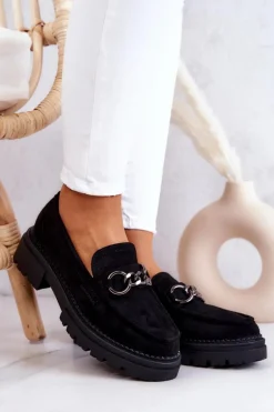 Damskie Zamszowe Półbuty Loafery La.Fi Czarne Willows