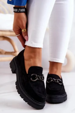 Damskie Zamszowe Półbuty Loafery La.Fi Czarne Willows