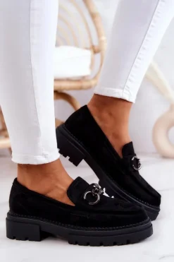 Damskie Zamszowe Półbuty Loafery La.Fi Czarne Willows
