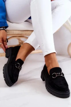 Damskie Zamszowe Półbuty Loafery La.Fi Czarne Willows