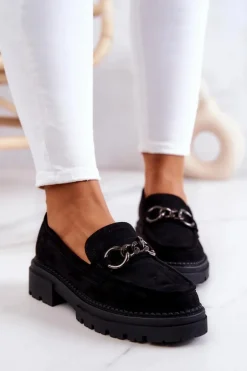 Damskie Zamszowe Półbuty Loafery La.Fi Czarne Willows