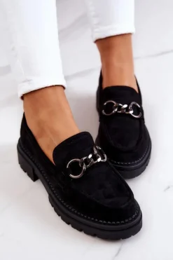 Damskie Zamszowe Półbuty Loafery La.Fi Czarne Willows