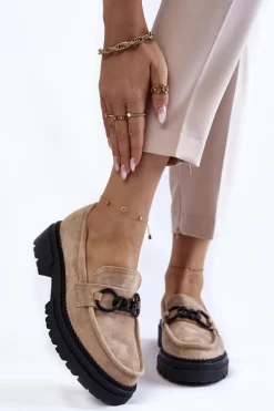 Damskie Zamszowe Półbuty Loafery La.Fi Beżowe Willows