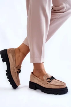 Damskie Zamszowe Półbuty Loafery La.Fi Beżowe Willows