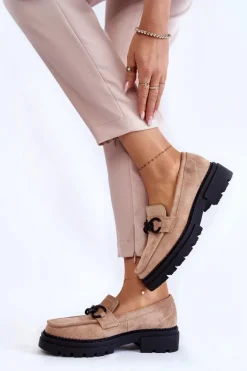 Damskie Zamszowe Półbuty Loafery La.Fi Beżowe Willows