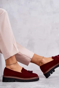 Damskie Zamszowe Półbuty Na Platformie Bordowe Unni