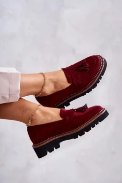 Damskie Zamszowe Półbuty Na Platformie Bordowe Unni