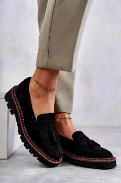 Damskie Zamszowe Półbuty Na Platformie Czarne Unni