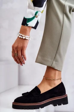 Damskie Zamszowe Półbuty Na Platformie Czarne Unni