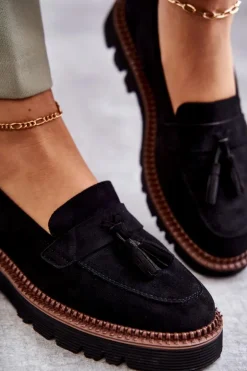 Damskie Zamszowe Półbuty Na Platformie Czarne Unni