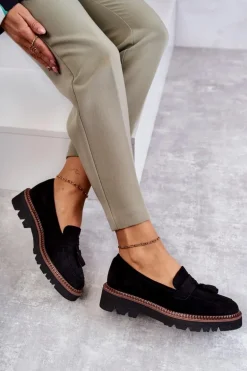 Damskie Zamszowe Półbuty Na Platformie Czarne Unni