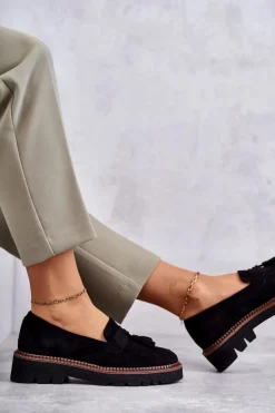 Damskie Zamszowe Półbuty Na Platformie Czarne Unni