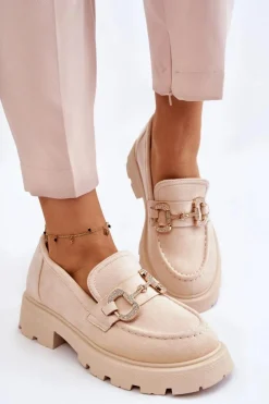 Damskie Zamszowe Półbuty Na Platformie Z Ozdobą Beżowe Deira