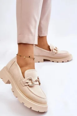 Damskie Zamszowe Półbuty Na Platformie Z Ozdobą Beżowe Deira