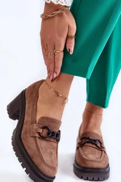 Damskie Zamszowe Półbuty Na Obcasie Ciemnobeżowe Sanya