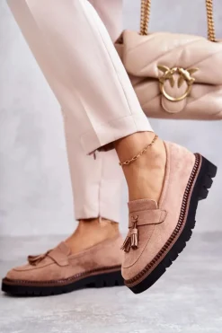 Damskie Zamszowe Półbuty Na Platformie Beżowe Unni