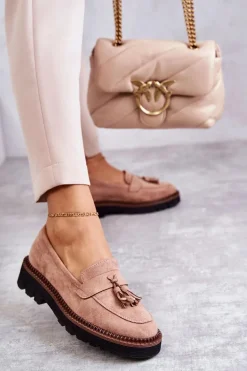 Damskie Zamszowe Półbuty Na Platformie Beżowe Unni