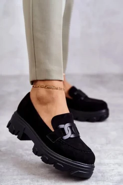 Damskie Zamszowe Półbuty Na Platformie Czarne Janne