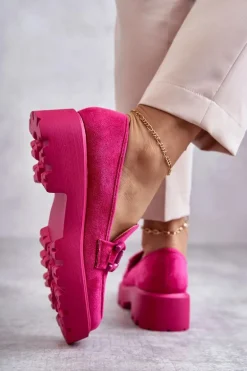 Damskie Zamszowe Półbuty Na Platformie Różowe Gunn