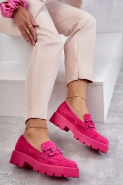 Damskie Zamszowe Półbuty Na Platformie Różowe Gunn