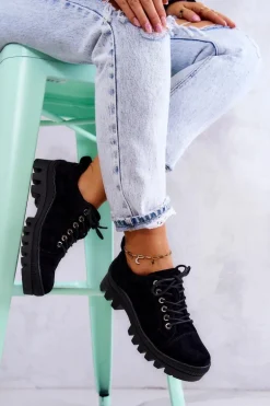 Damskie Zamszowe Półbuty Wiązane Czarne Mayson