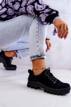 Damskie Zamszowe Półbuty Wiązane Czarne Mayson