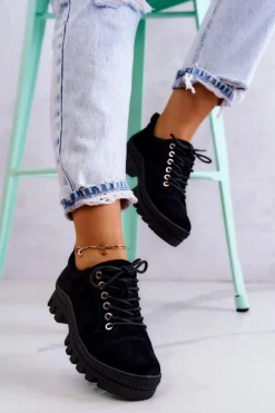 Damskie Zamszowe Półbuty Wiązane Czarne Mayson