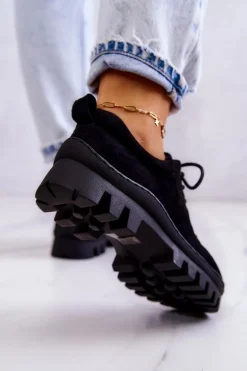 Damskie Zamszowe Półbuty Wiązane Czarne Mayson