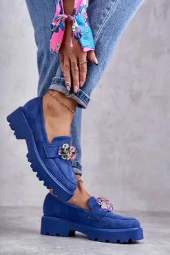 Damskie Zamszowe Półbuty Z Ozdobą Niebieskie Britt