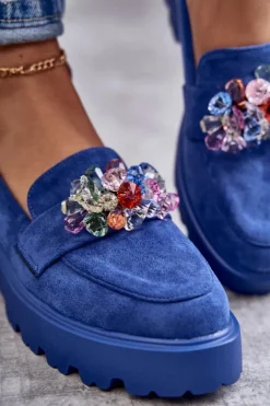 Damskie Zamszowe Półbuty Z Ozdobą Niebieskie Britt