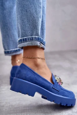 Damskie Zamszowe Półbuty Z Ozdobą Niebieskie Britt