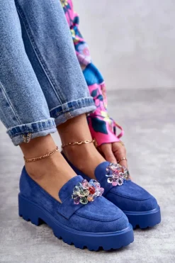 Damskie Zamszowe Półbuty Z Ozdobą Niebieskie Britt