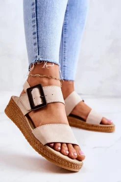 Damskie Zamszowe Sandały Big Star JJ276032 Beżowe