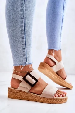 Damskie Zamszowe Sandały Big Star JJ276032 Beżowe